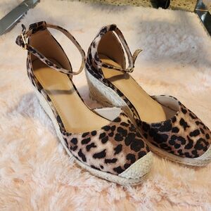 Leopard Print Espadrille Wedge Sandals